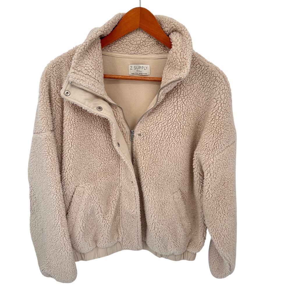 Z SUPPLY Dakota Sherpa Full Zipper Jacket in Ivory Cream // S